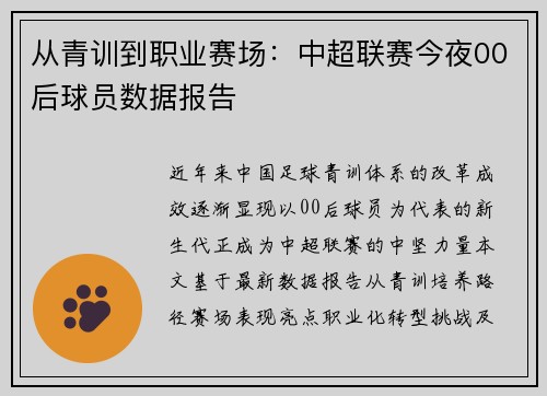 从青训到职业赛场：中超联赛今夜00后球员数据报告
