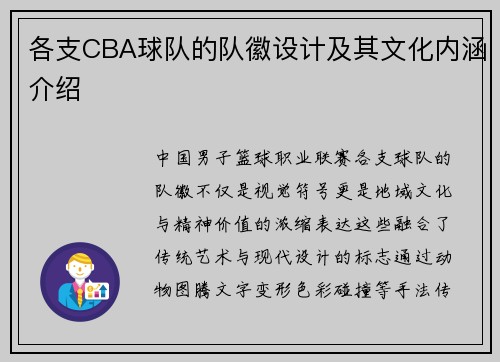 各支CBA球队的队徽设计及其文化内涵介绍